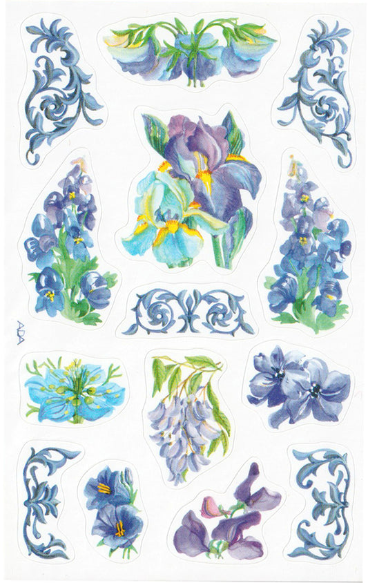 Blue Flowers & Flourishes - Stickers