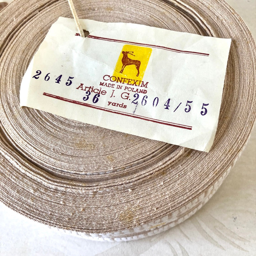 Daisy & Greek Key Embroidered Cotton Ribbon - Vintage