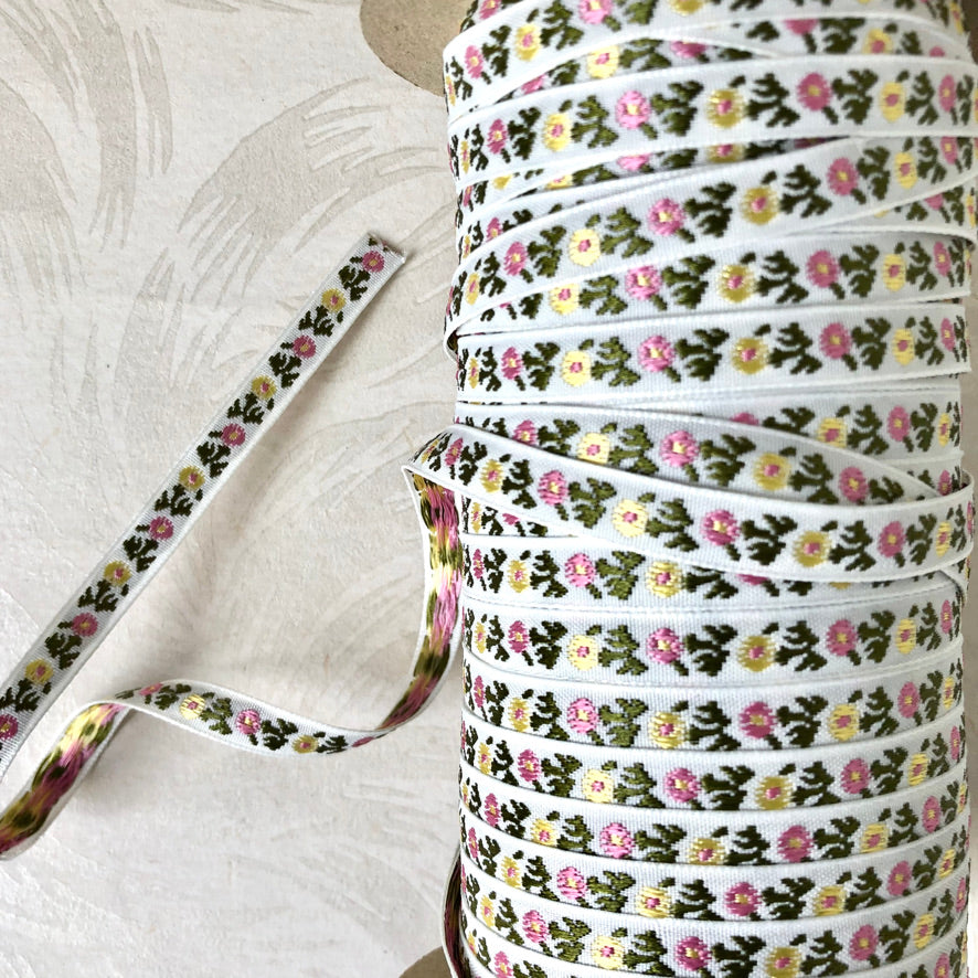 Narrow Embroidered Floral Ribbon Trim - Vintage - Multiple Colorways