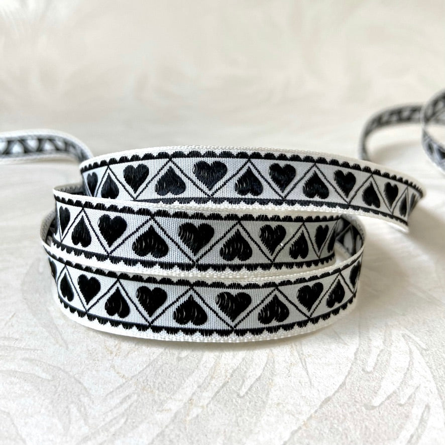 Narrow Embroidered Hearts Ribbon - Multiple Colorways