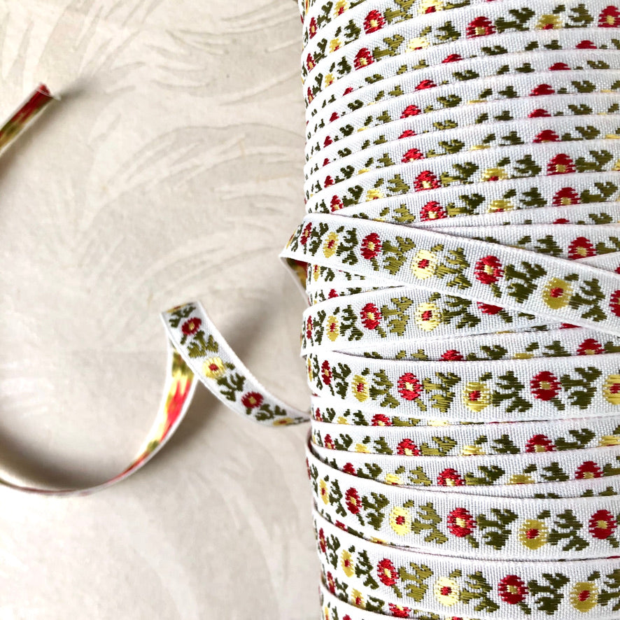 Narrow Embroidered Floral Ribbon Trim - Vintage - Multiple Colorways