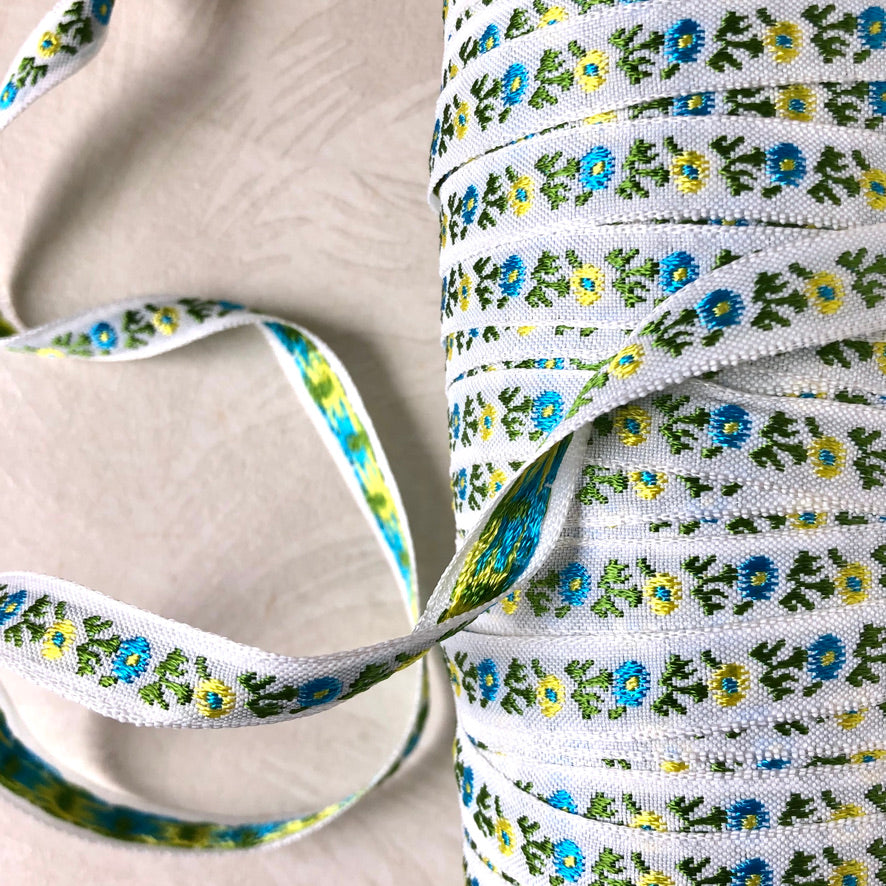 Narrow Embroidered Floral Ribbon Trim - Vintage - Multiple Colorways