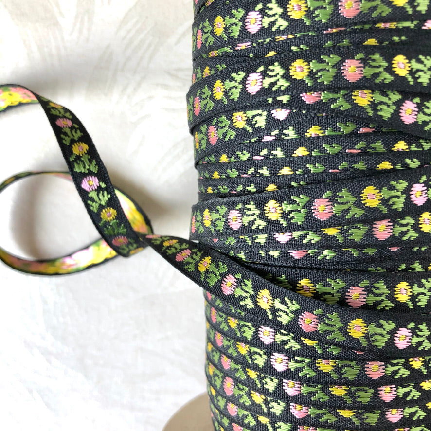 Narrow Embroidered Floral Ribbon Trim - Vintage - Multiple Colorways