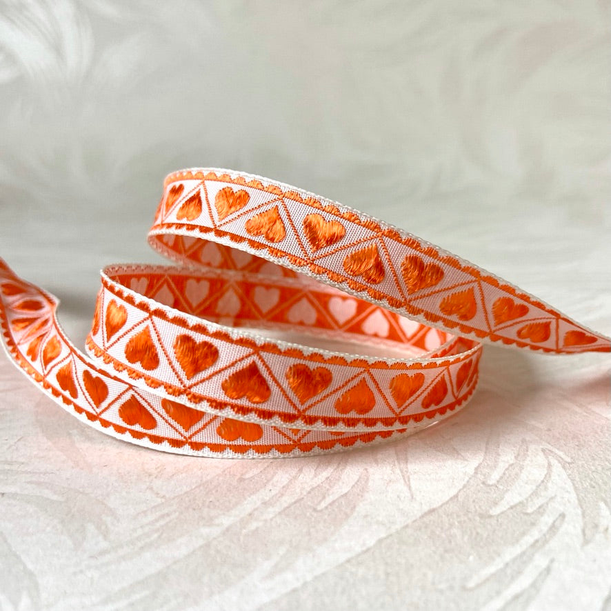 Narrow Embroidered Hearts Ribbon - Multiple Colorways