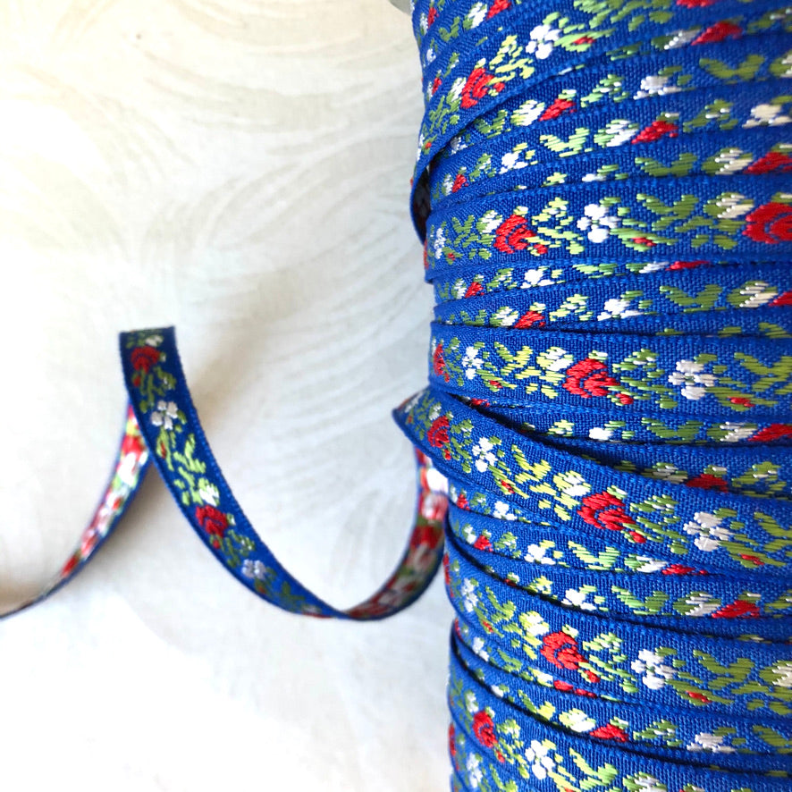 Narrow Floral Embroidered Jacquard Ribbon - Multiple Colorways