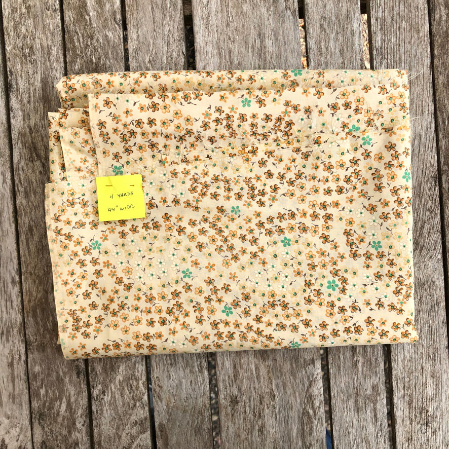 Pretty Brown Ditsy Print Cotton Fabric - Vintage