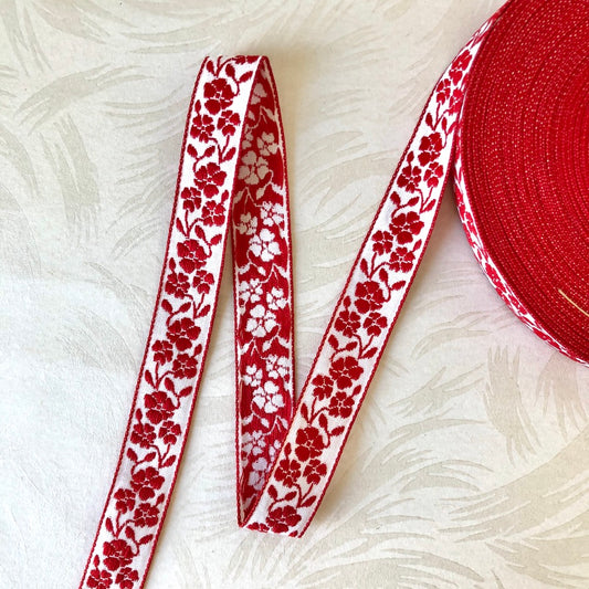 Floral Jacquard Cotton Ribbon - Vintage - Multiple Colorways