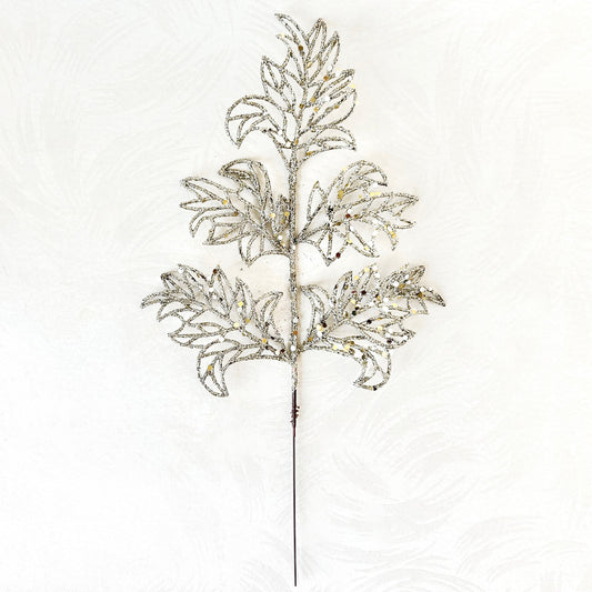 Glitter Lace Holly Leaf Spray - Multiple Colors