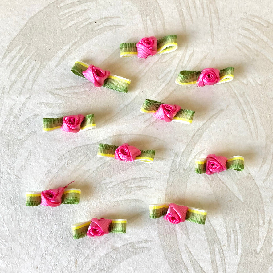 Ribbon Rosebuds With Ombre Leaves - Multiple Colorways
