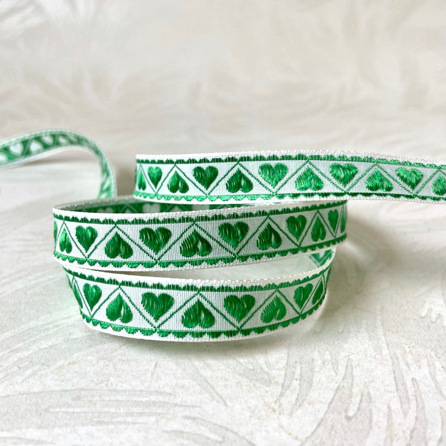 Narrow Embroidered Hearts Ribbon - Multiple Colorways