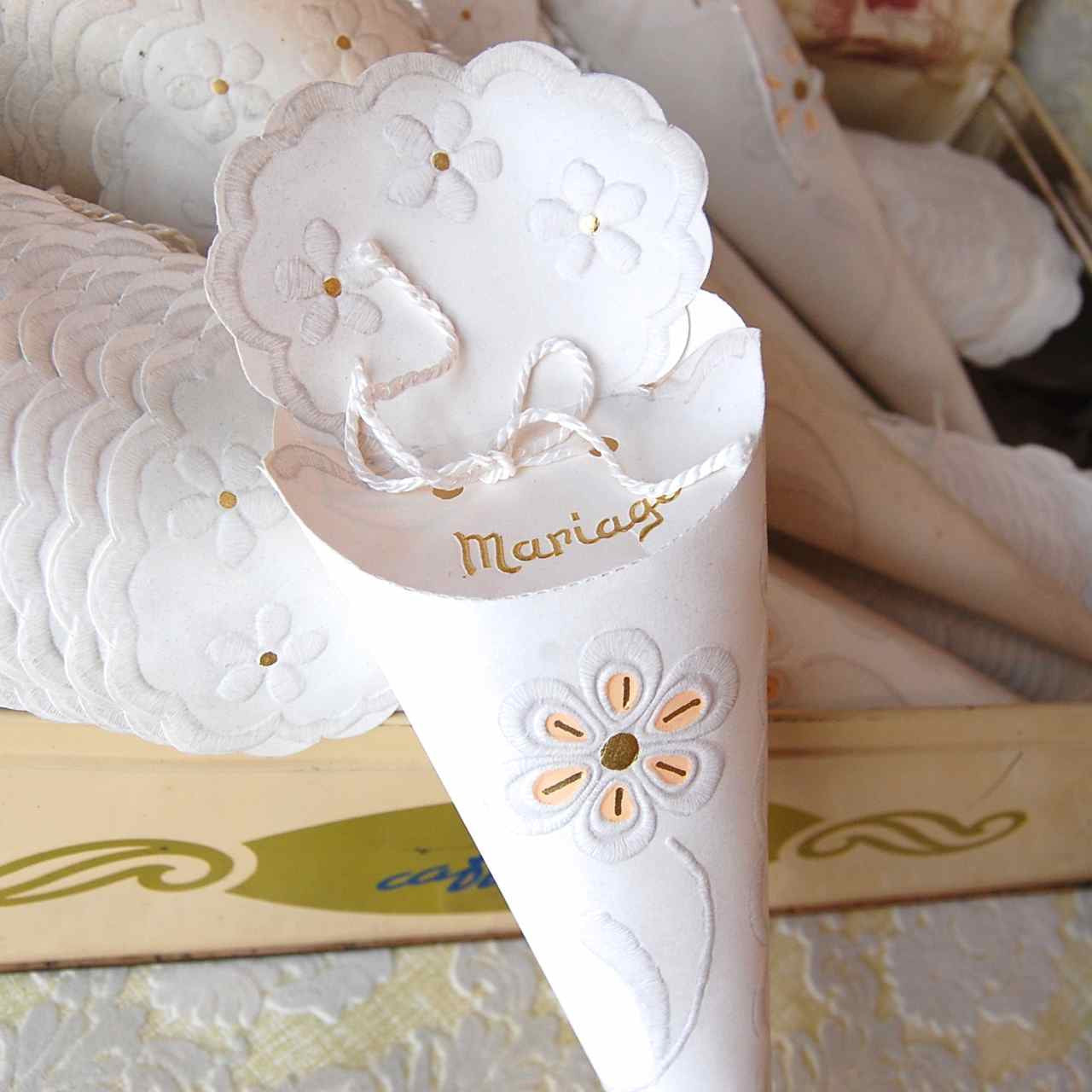 Embossed Paper "Mariage" Cones - Vintage