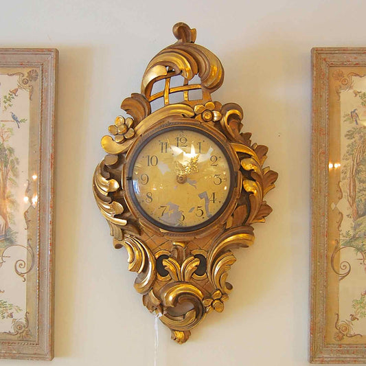Carved Wood Swedish Clock