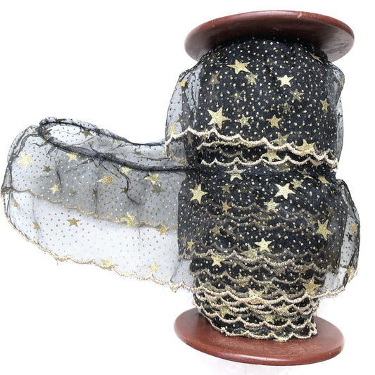 Sheer Black Ruffles With Stars - Vintage