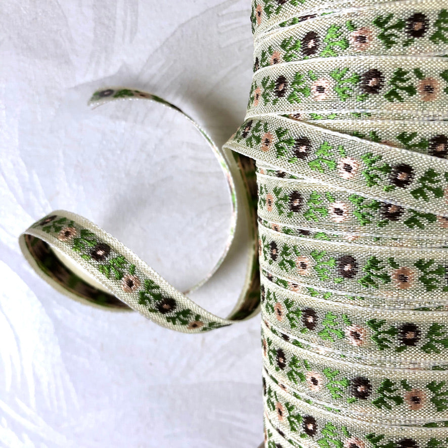 Narrow Embroidered Floral Ribbon Trim - Vintage - Multiple Colorways