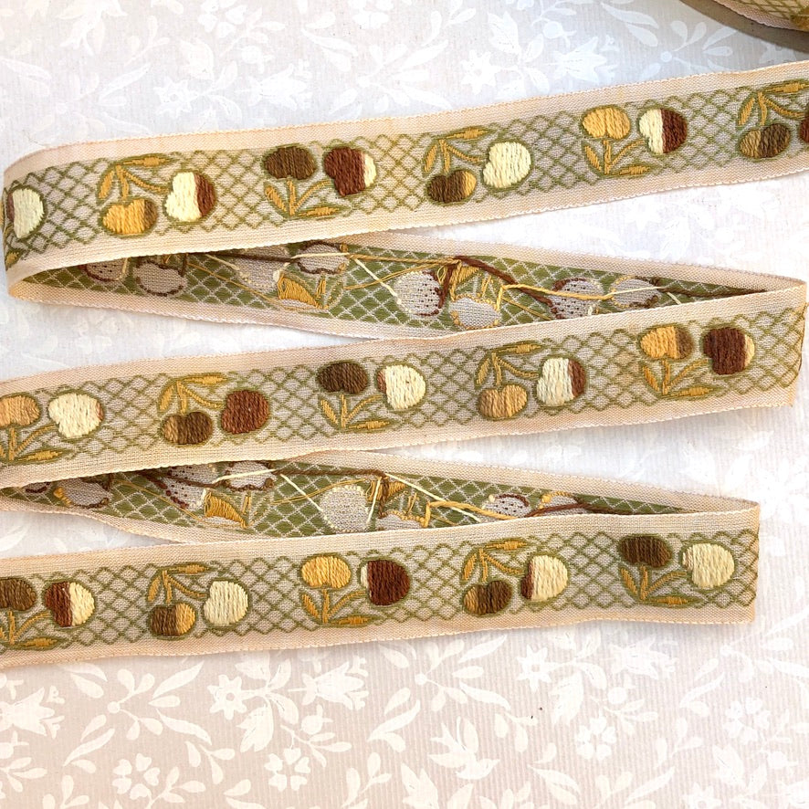 Embroidered Cherries Cotton Ribbon - Vintage - Multiple Colorways