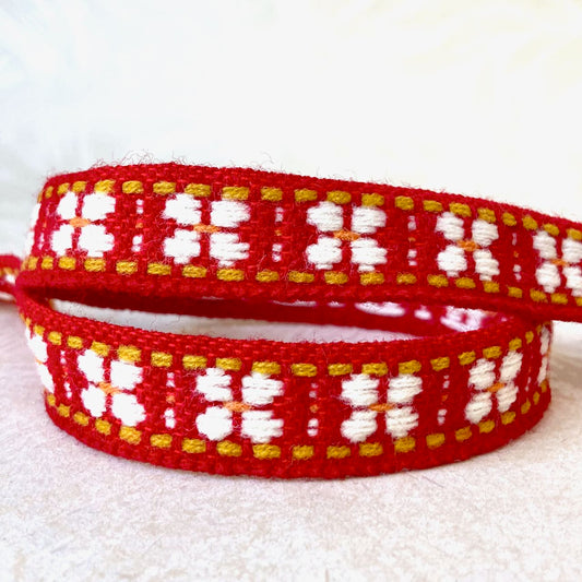 Geometric_Flower_Jacquard_Ribbon_Red