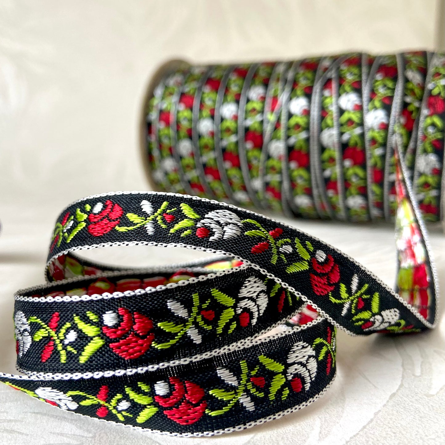 Narrow Rolled Rosebud Jacquard - Multiple Colorways