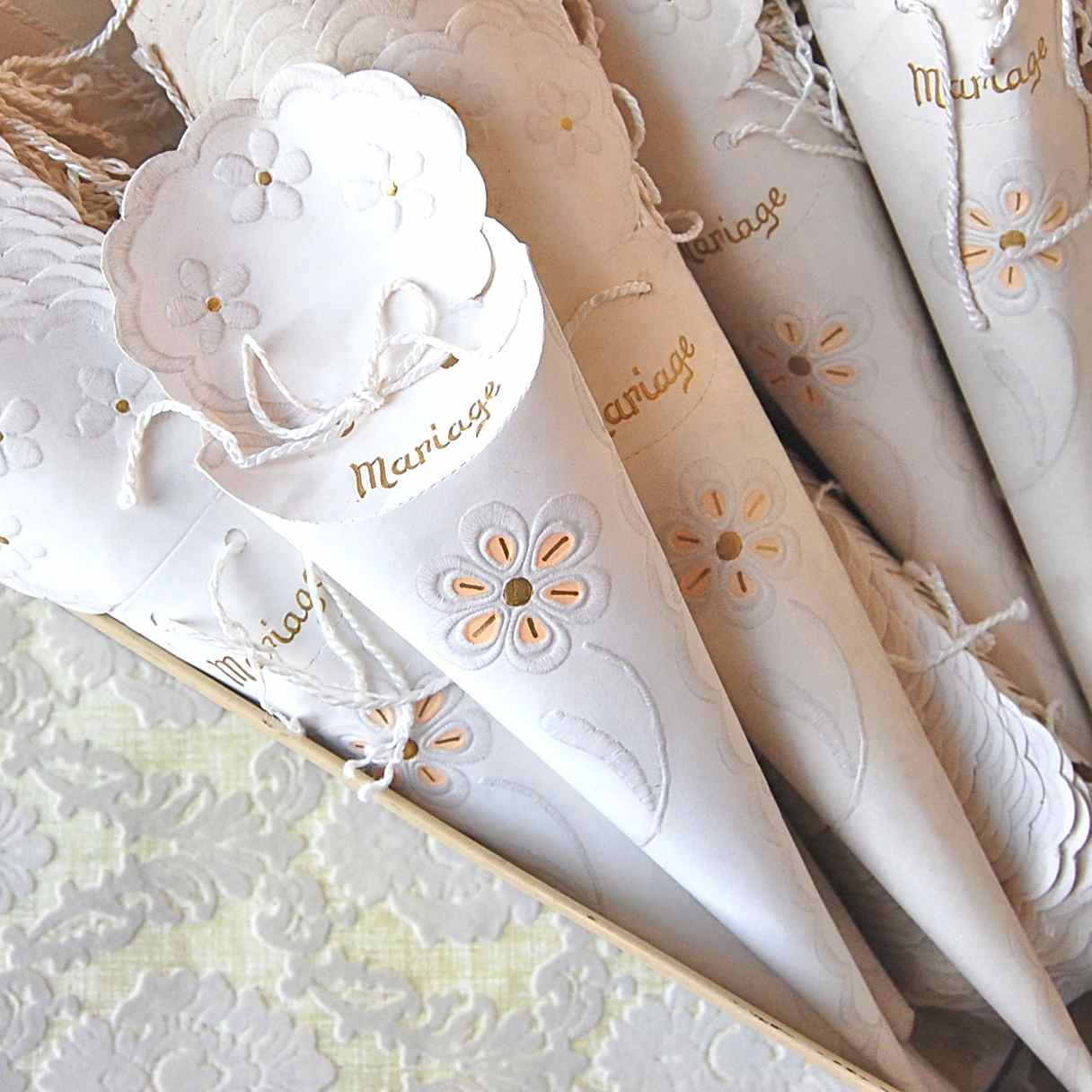 Embossed Paper "Mariage" Cones - Vintage