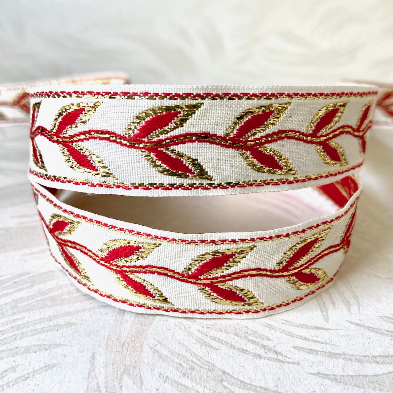 Red & Gold Metallic Leaf Jacquard