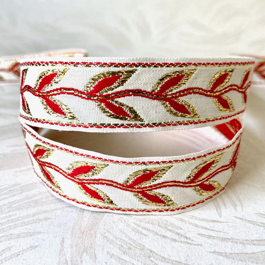 Red & Gold Metallic Leaf Jacquard