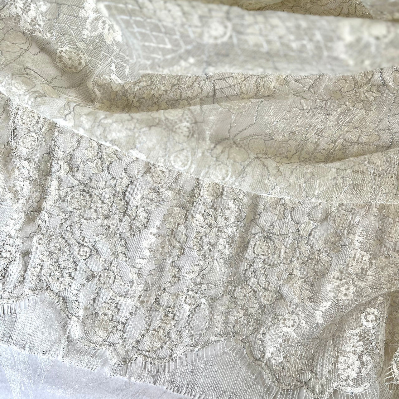 Alencon Lace Fabric - Ivory Silver