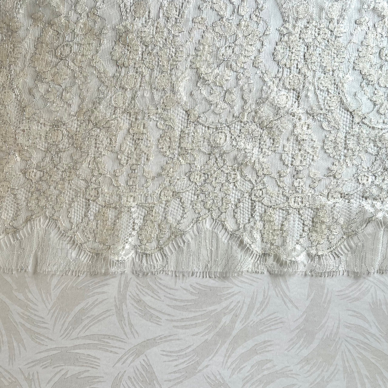 Alencon Lace Fabric - Ivory Silver