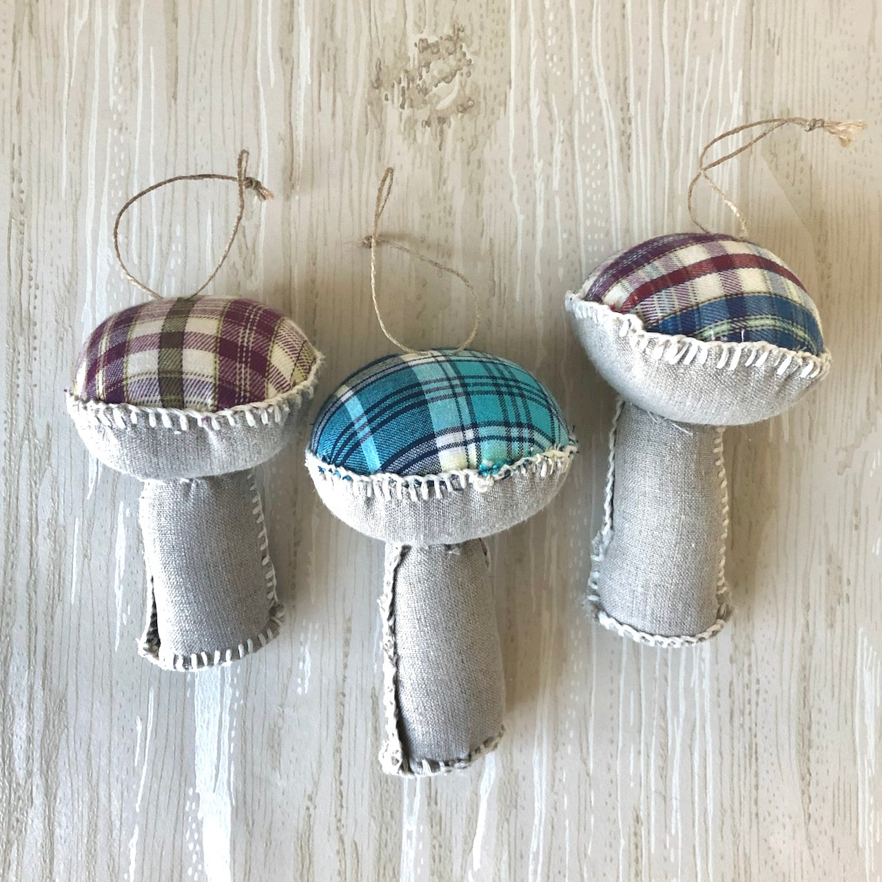 Plaid Mushroom Ornaments