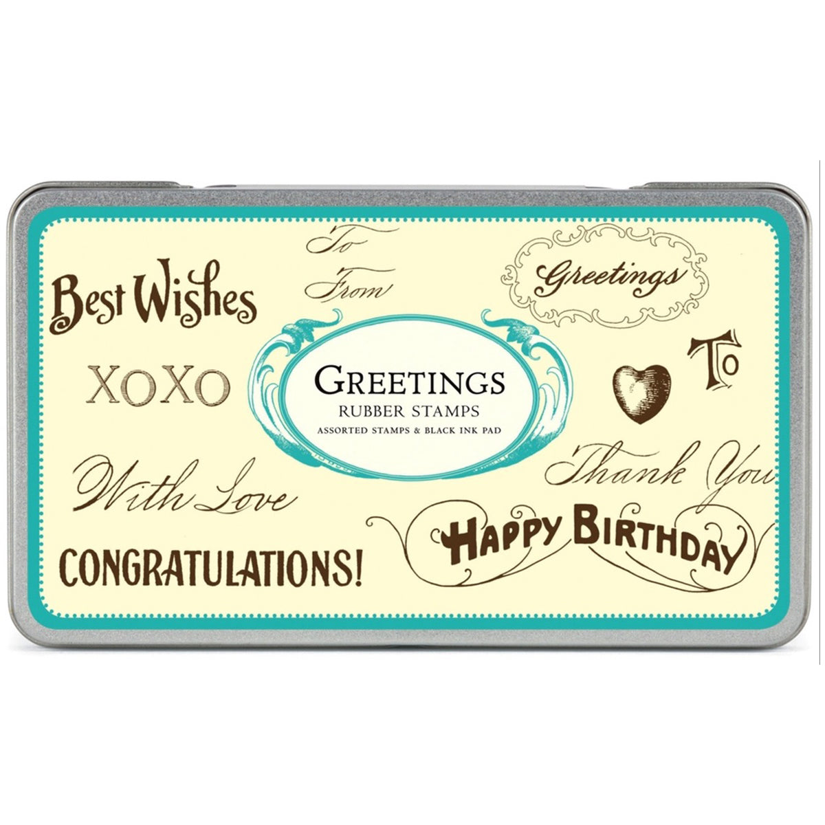 Greetings Rubber Stamp Set With Ink Pad