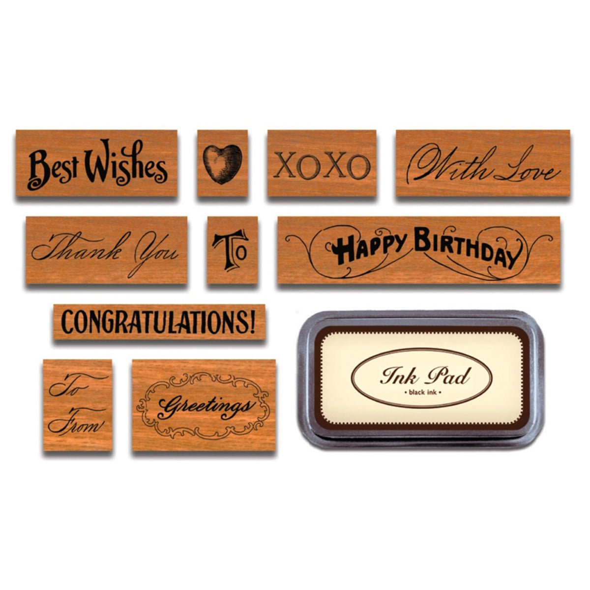 Greetings Rubber Stamp Set With Ink Pad