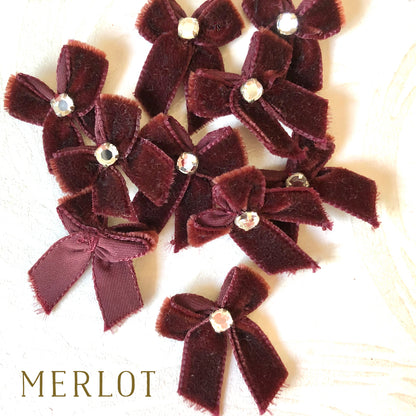 Vintage Velvet Mini Rhinestone Bows - Multiple Colors
