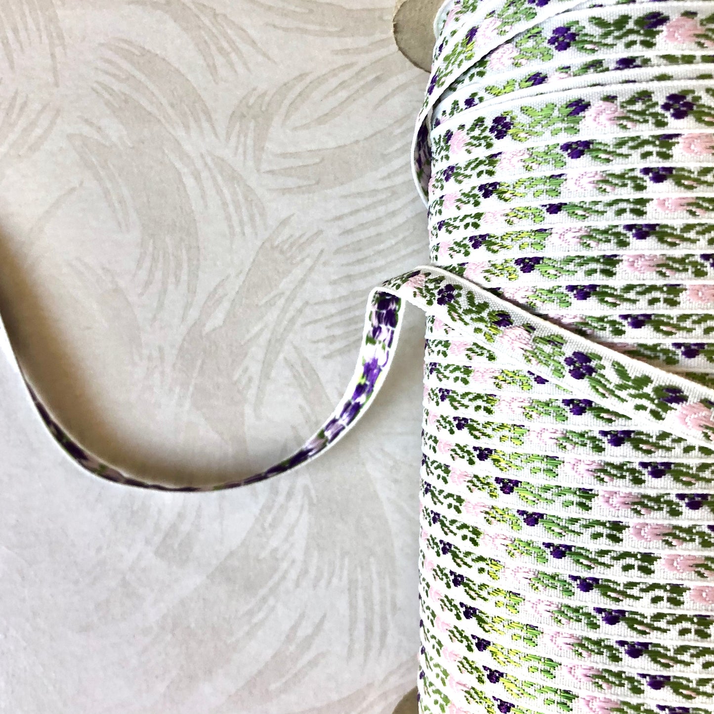 Narrow Floral Embroidered Jacquard Ribbon - Multiple Colorways