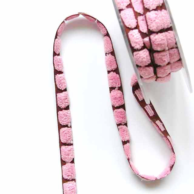 Brown_Pink_Chenille_Center_Dot_Ribbon_3/8"
