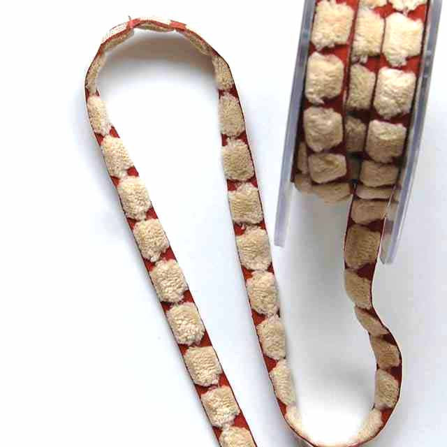 Rust_Ivory_Chenille_Center_Dot_Ribbon_3/8"
