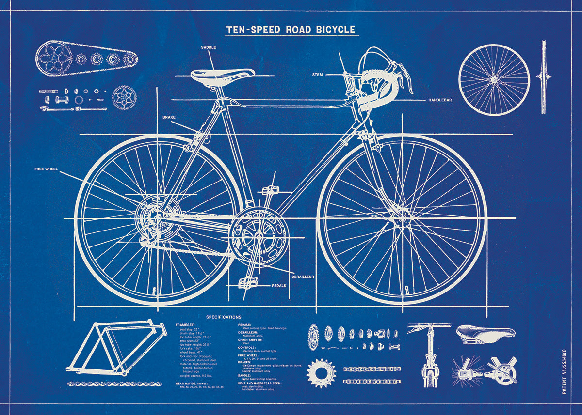 Bicycle Blueprint - Cavallini Wrap & Poster