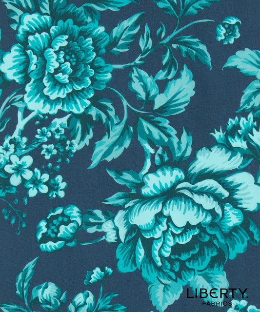 Regency Trail Aqua Navy - Liberty of London Cotton Tana Lawn - Bridgerton