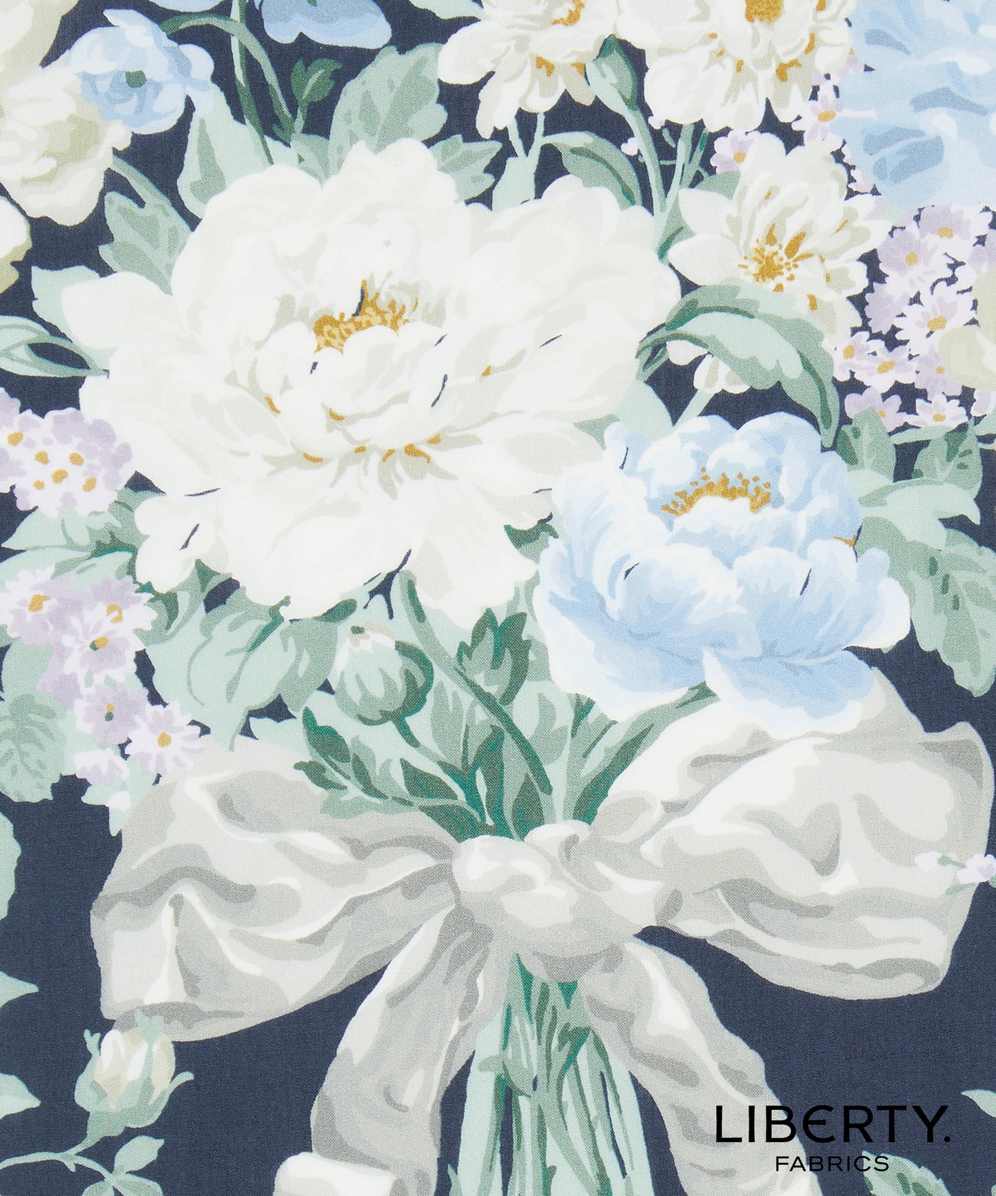 Bow Bouquet White Navy - Liberty Cotton Tana Lawn - Half Yard