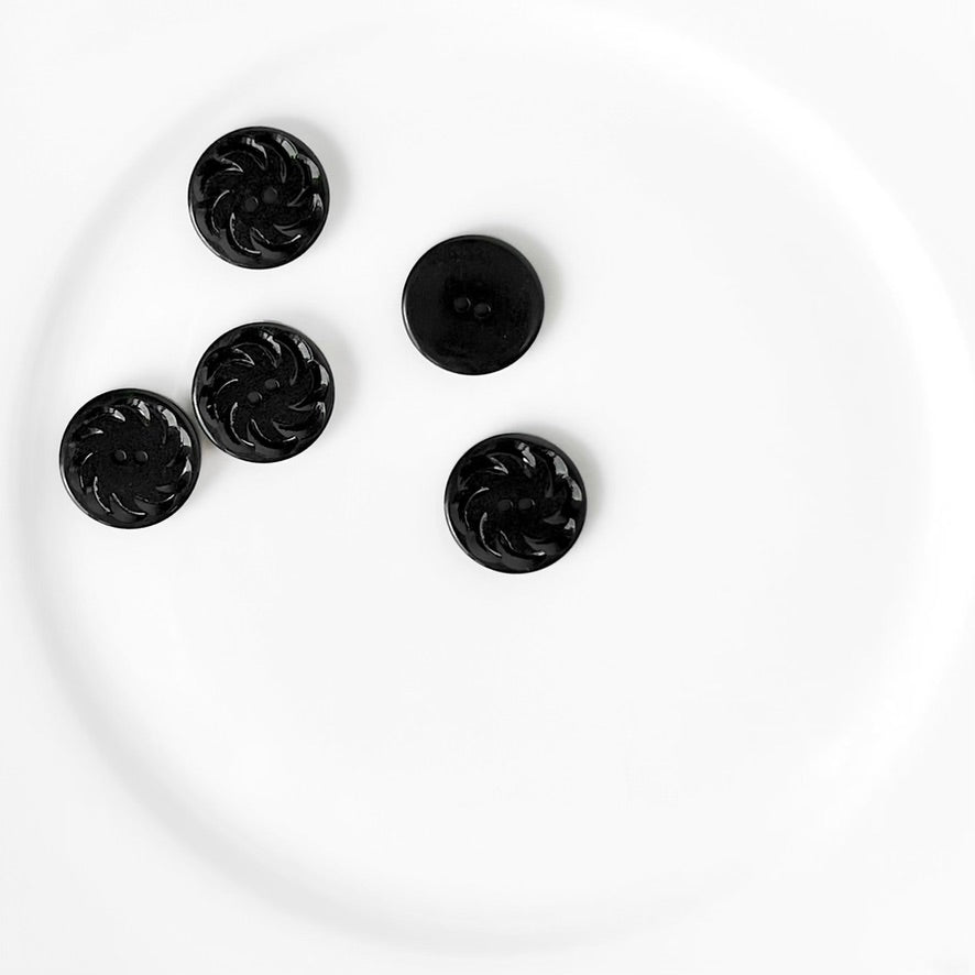 Flat Swirl Black 2 Hole Buttons - Vintage - Multiple Sizes