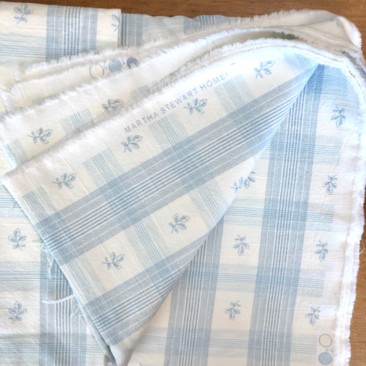 Blue & White Cotton Plaid Fabric - Vintage