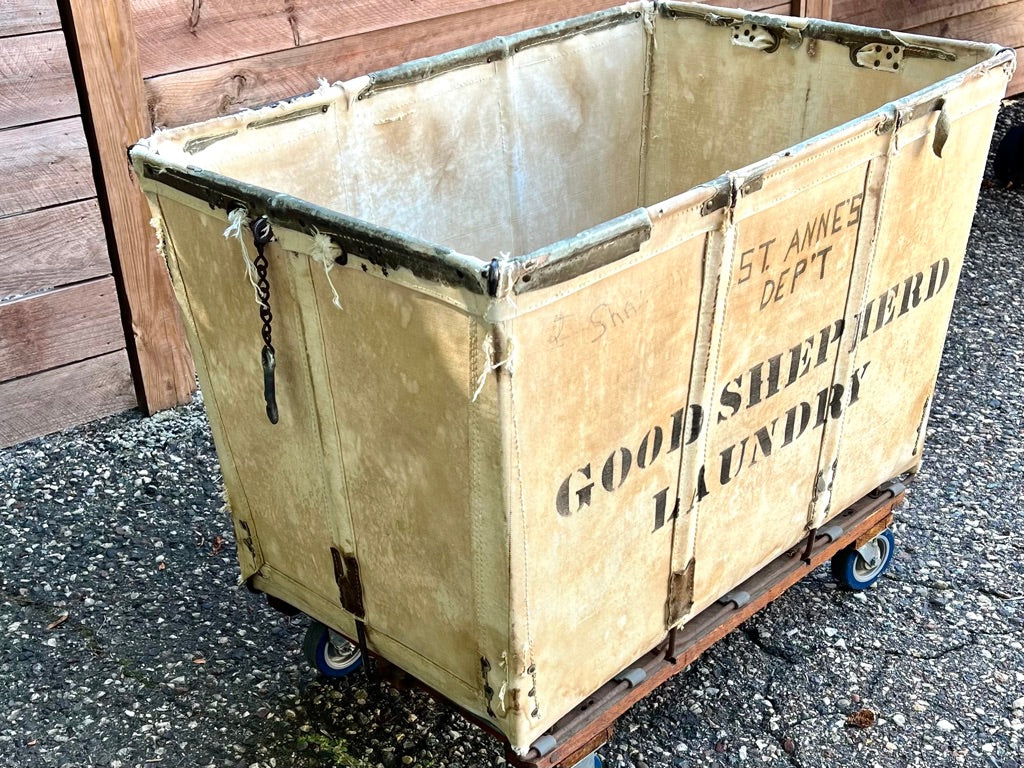 Large Vintage Canvas Laundry Cart Rose Mille