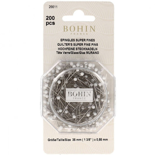 Bohin Supefine Glass Head Pins 1 ⅜" Size 28
