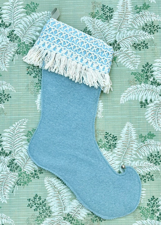 Vintage Wool Stockings - Wide Cotton Fringe on Blue