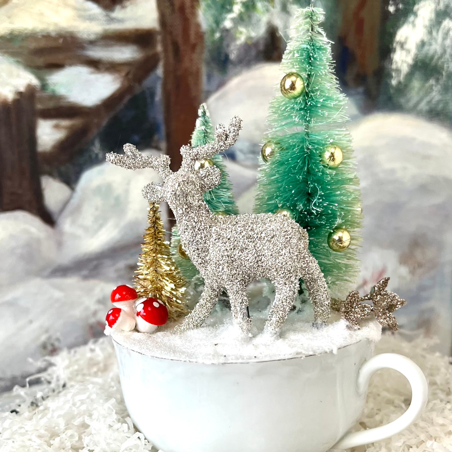 Glittered Deer in a Teacup Scene - Kit