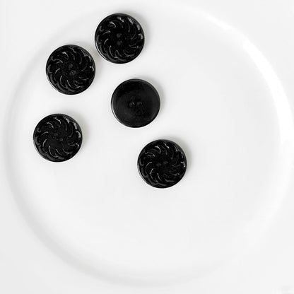 Flat Swirl Black 2 Hole Buttons - Vintage - Multiple Sizes