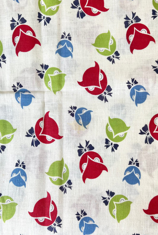 Owl Face Feedsack Fabric - Vintage