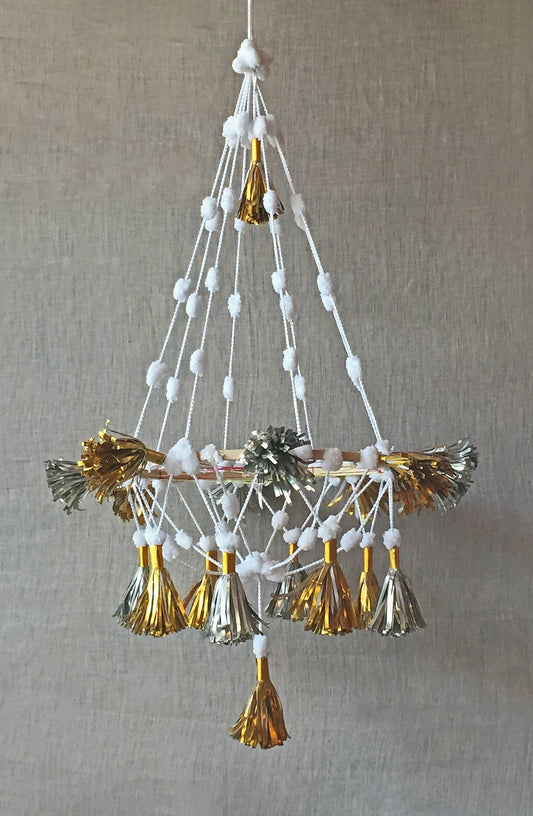 Metallic Paper & Pom Pom Chandelier