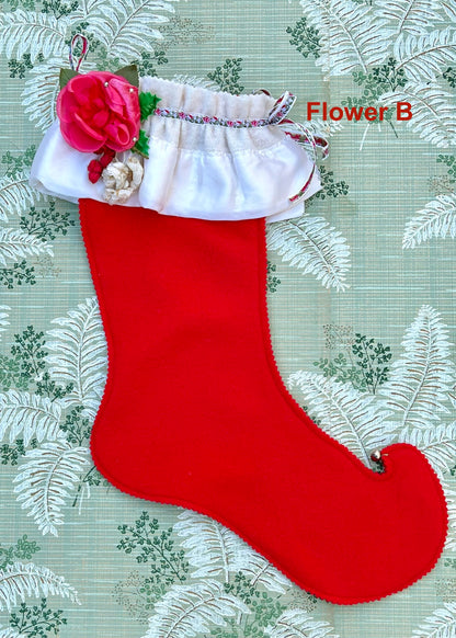 Vintage Wool Stockings - Red with White & Silk flower