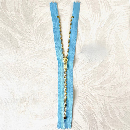 Aqua Blue, Gold Metal 7" Zipper