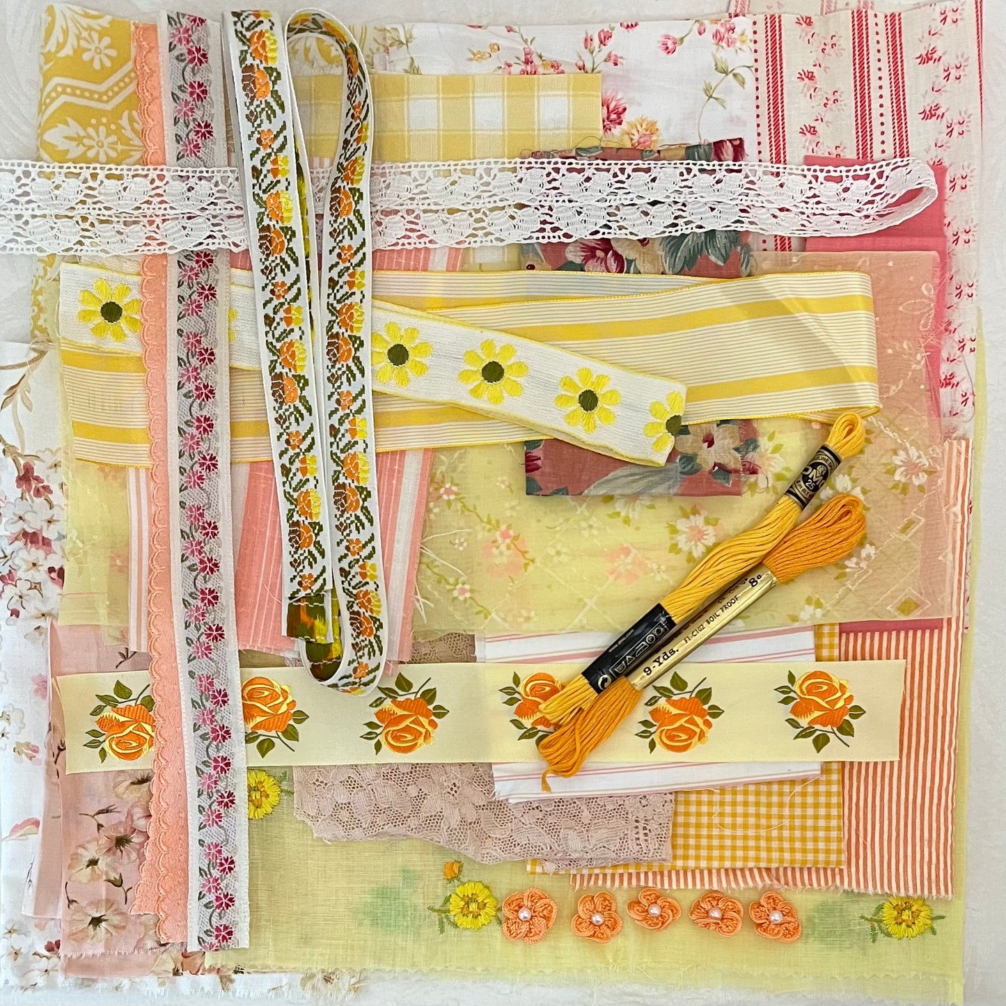 Vintage Sunshine -  Slow Stitch Fabric Scrap Stash