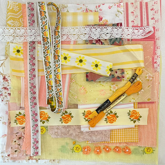 Vintage Sunshine -  Slow Stitch Fabric Scrap Stash