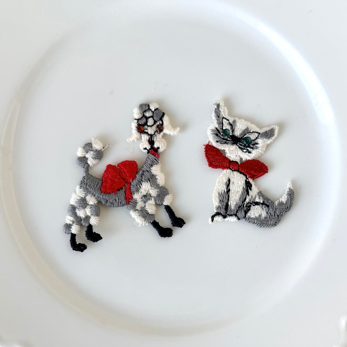 Vintage Embroidered Poodle & Cat Appliques